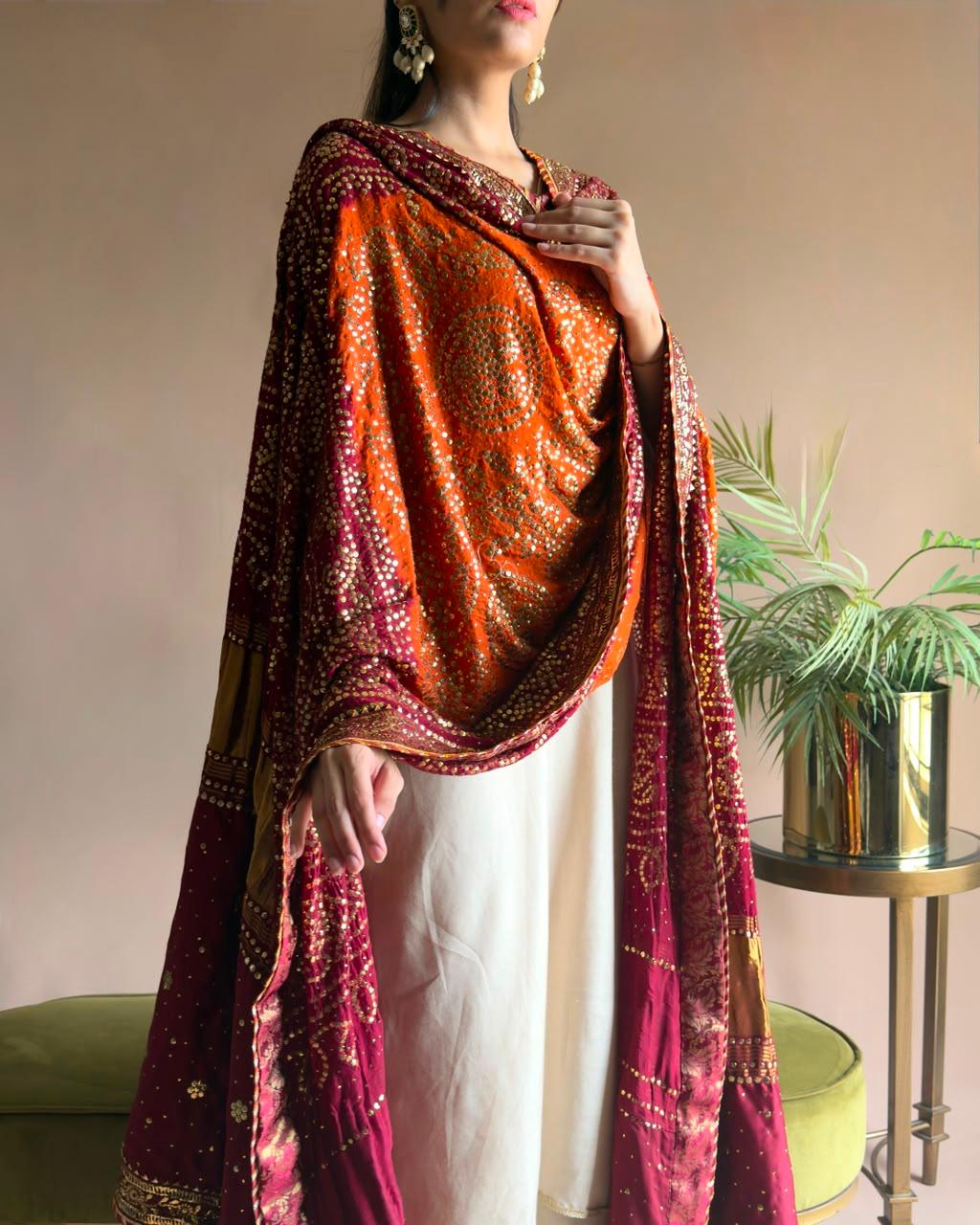 Rust & Maroon Indian Gajji Duppatta