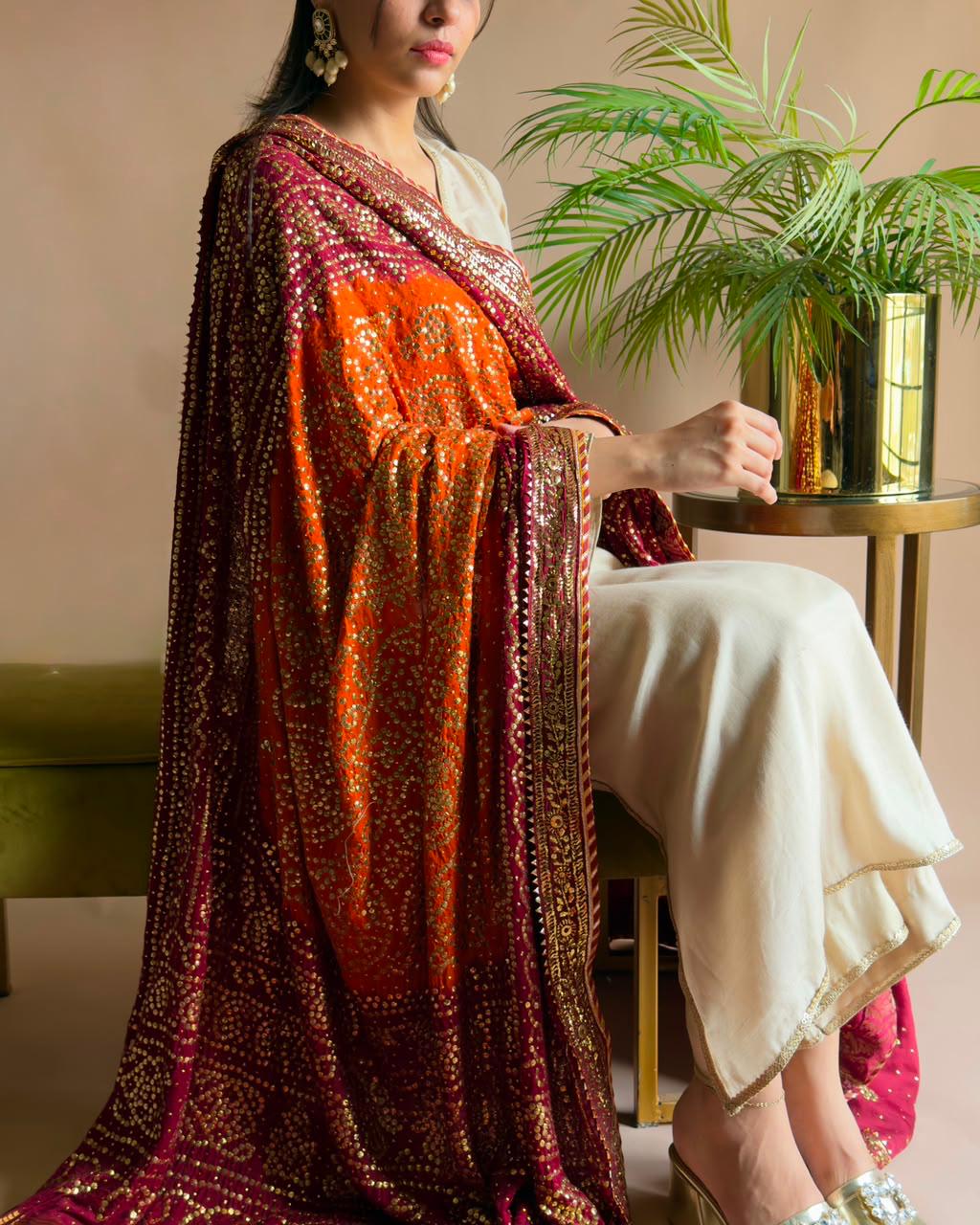 Rust & Maroon Indian Gajji Duppatta