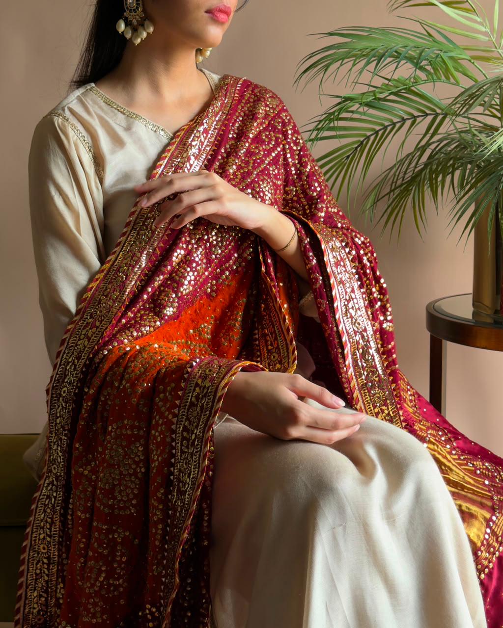 Rust & Maroon Indian Gajji Duppatta