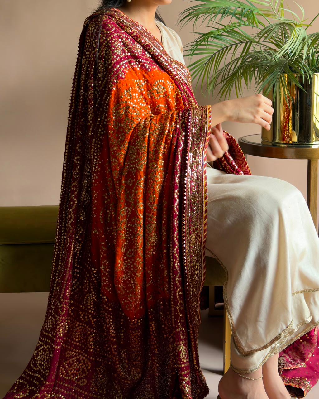 Rust & Maroon Indian Gajji Duppatta